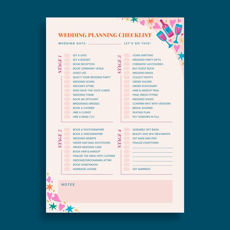 Vecteur conception de modèle de liste de contrôle de planification de mariage