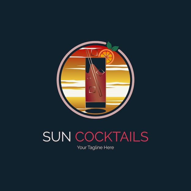 conception de modèle de logo de bar de pub de cocktails au soleil pour la marque ou l'entreprise et autre