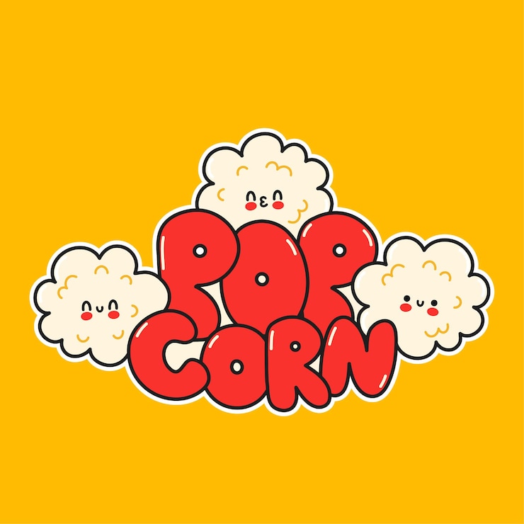 Vecteur conception de modèle de logo de pop-corn drôle heureux mignon. vector hand drawn cartoon kawaii character illustration autocollant logo icône. concept d'affiche de personnage de dessin animé mignon pop-corn heureux