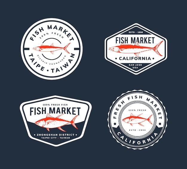 Vecteur conception de modèle de marché aux poissons pour badge, logo,