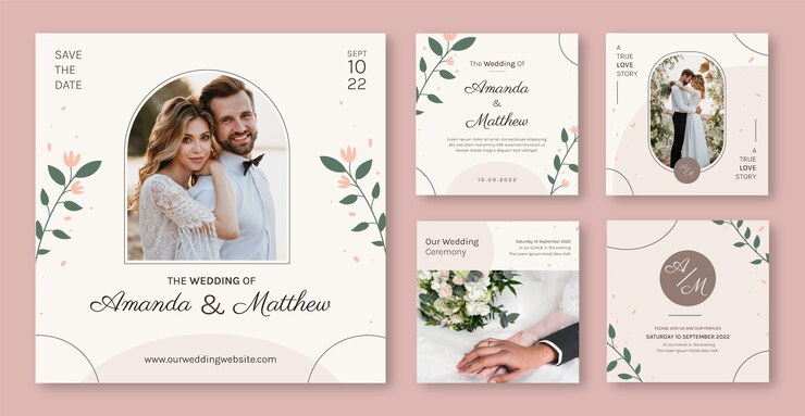 Vecteur conception de modèle de mariage minimal dessiné à la main