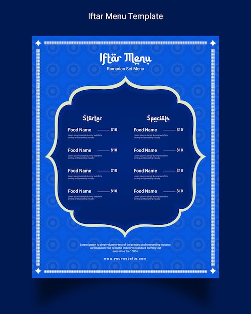 Vecteur conception de modèle de menu ramadan iftar.