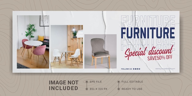 Vecteur conception de modèle de page de garde facebook de meubles modernes, papier collé, papier déchiré, vente de meubles