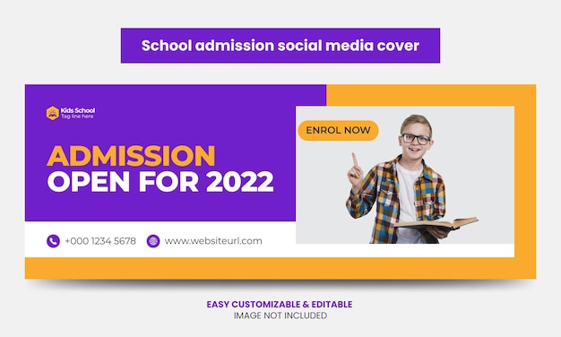 Conception de modèle de photo de couverture Facebook pour l'éducation scolaire d'admission junior