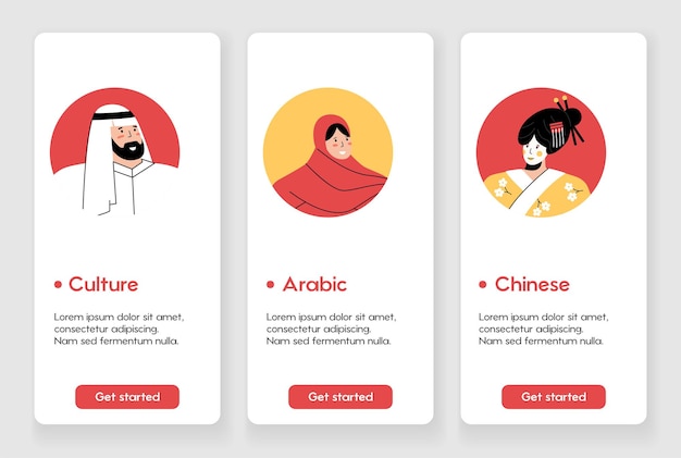 Conception De Modèle Pour La Page D'application Mobile Avec Un Concept De Culture Différent