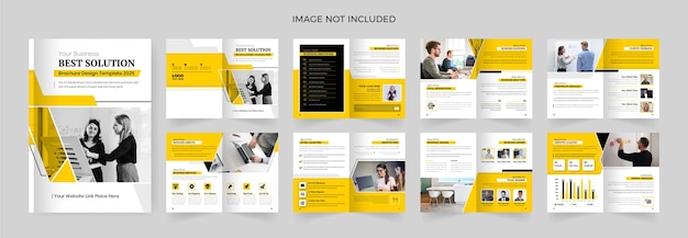 Conception De Modèle De Profil D'entreprise De 16 Pages Avec Des Formes De Couleur Jaune, Conception De Brochures De Plusieurs Pages