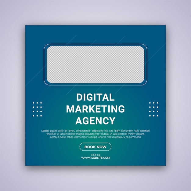 Conception de modèle de publication de médias sociaux d'agence de marketing numérique. Bannière de l'agence de marketing des médias sociaux.