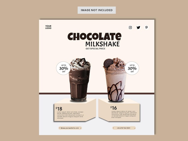 Vecteur conception de modèle de publication de médias sociaux glace au chocolat milkshake vecteur premium