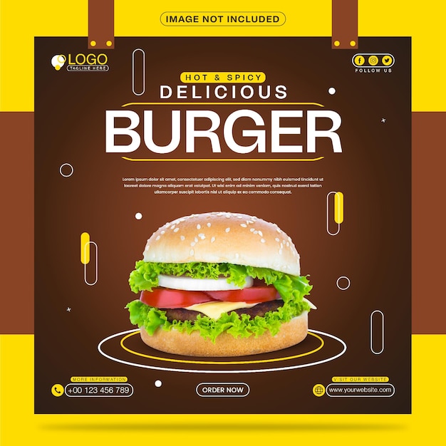 Conception De Modèle De Publication Sur Les Médias Sociaux Hot And Spicy Delicious Burger