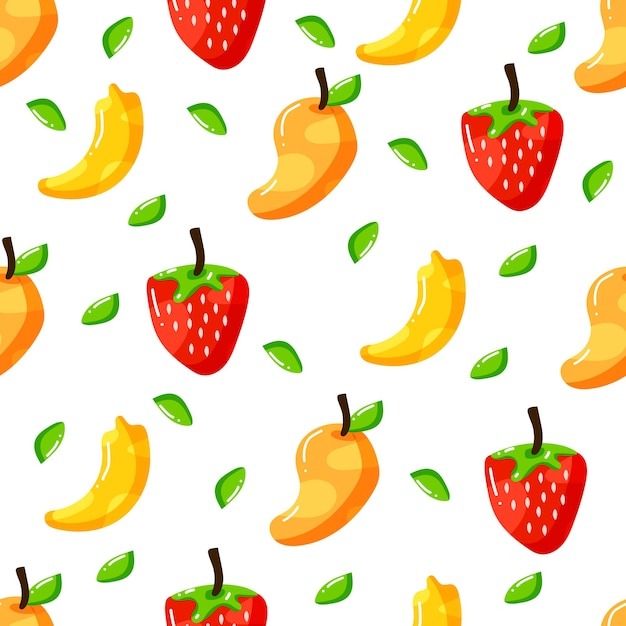 Conception De Modèle Sans Couture De Fruits Sains Dessinés à La Main Plat