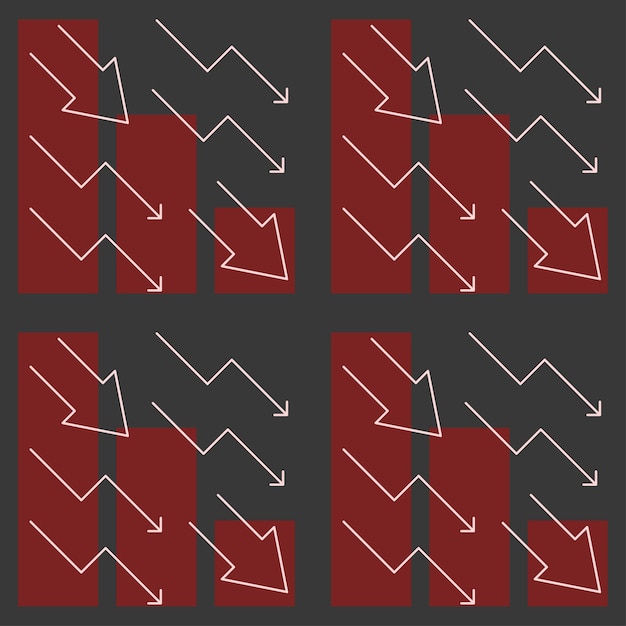 Vecteur conception de modèle sans couture de récession, modèle de fond de répétition de crise mondiale, icônes de graphiques décroissants