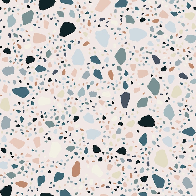 Vecteur conception de modèle sans couture de terrazzo abstrait. fond d'écran en marbre sur fond de lait. pierre naturelle, granit, formes de quartz. toile de fond moderne texturée.