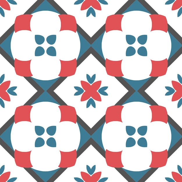 Conception De Modèle Sans Couture De Tuile Avec Des Motifs Bleus Et Rouges Illustration Vectorielle