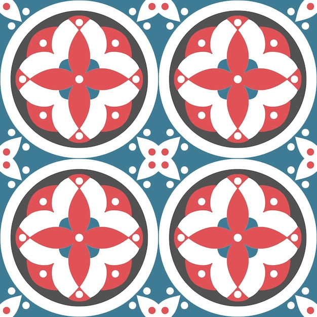 Conception De Modèle Sans Couture De Tuile Avec Des Motifs Bleus Et Rouges Illustration Vectorielle