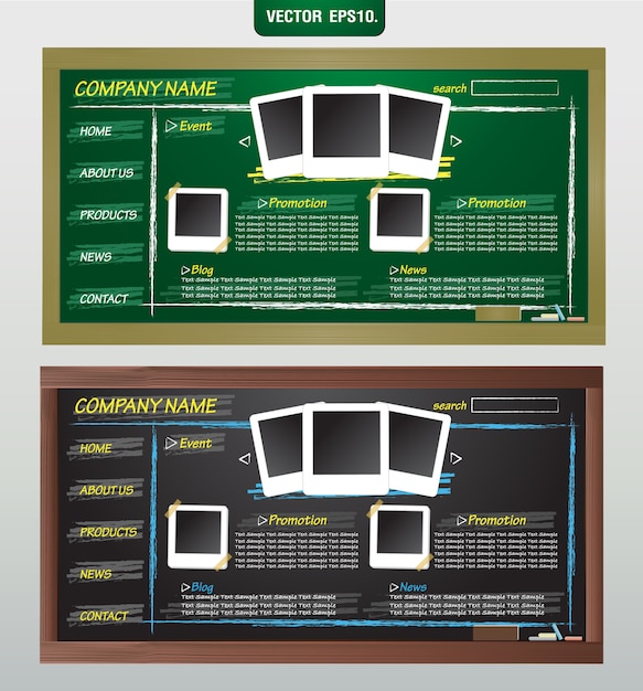 Vecteur conception de modèle de site web de vecteur sur tableau noir