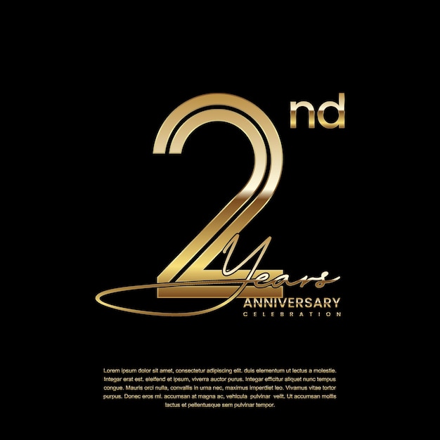 Conception de modèle avec style de numéro de ligne double en couleur or pour le 2e anniversaire