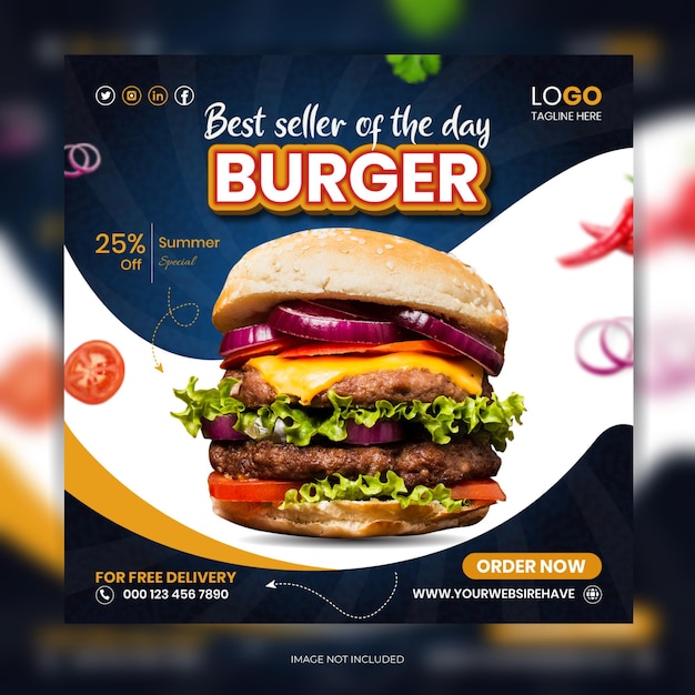 Conception De Modèle De Vecteur De Publication Instagram De Bannière De Burger D'aliments Sains Spéciaux D'aujourd'hui