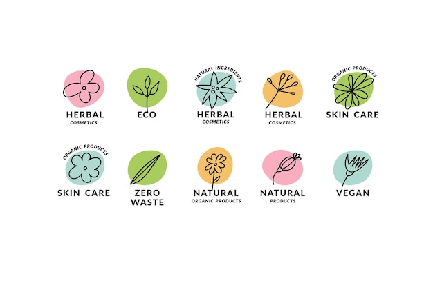 Conception De Modèles De Logos Et D'étiquettes Vectoriels Linéaires Pour Les Produits Naturels Et Les Cosmétiques Biologiques Marques De Contour Pour Les Produits écologiques