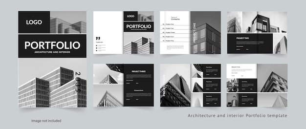 Vecteur conception de modèles de portfolio d'architecture et d'intérieur ou de portfolio de mise en page