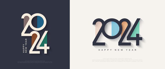 Conception moderne de bonne année 2024 Avec des chiffres rayés colorés Conception haut de gamme pour la bannière de calendrier et la conception de modèle ou d'affiche