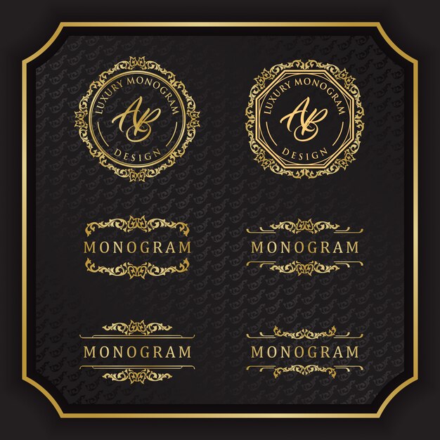 Conception De Monogramme De Luxe Avec Fond Noir élégant