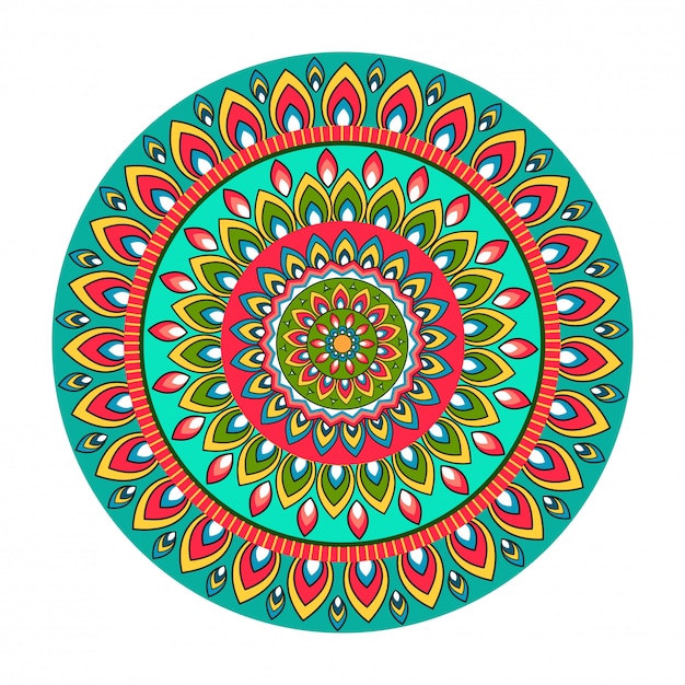 Conception De Motif De Mandala Rond Floral Coloré.