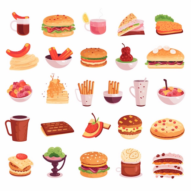 conception de nourriture vectorielle icône de menu de restaurant illustration de pizza de burger ensemble de repas boisson graphique