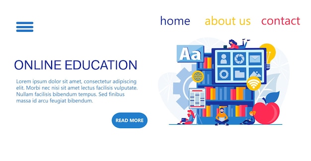 Conception de la page d'accueil Webinaires d'apprentissage de la formation en ligne Les étudiants minuscules étudient sur Internet