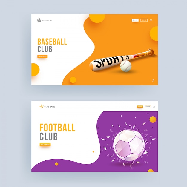 Conception De La Page De Destination Du Club De Baseball Et De Football En Deux Couleurs.