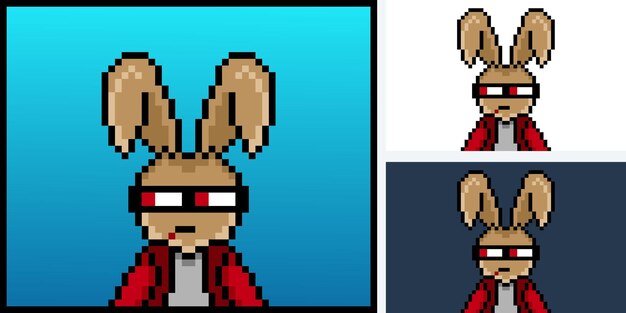 conception de personnage de lapin punk de style pixel pour le projet nft 302