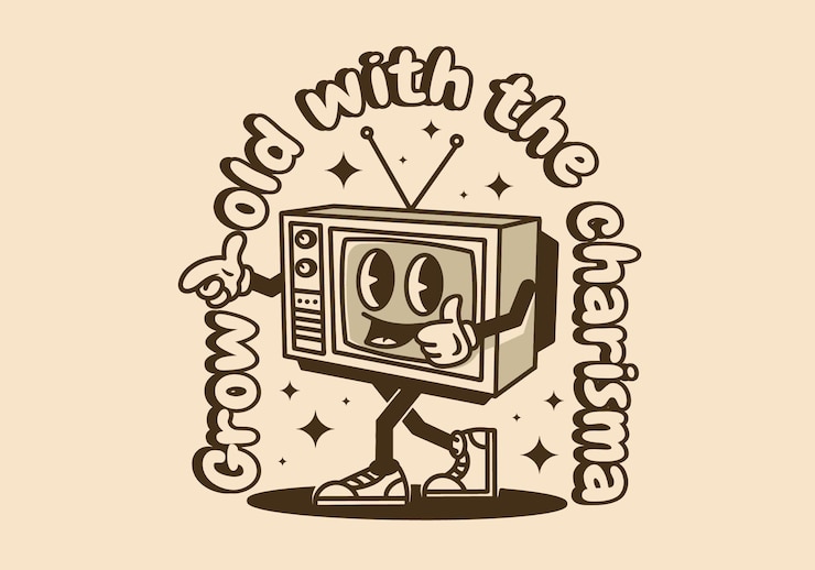 Vecteur conception de personnage de mascotte d'une vieille télévision