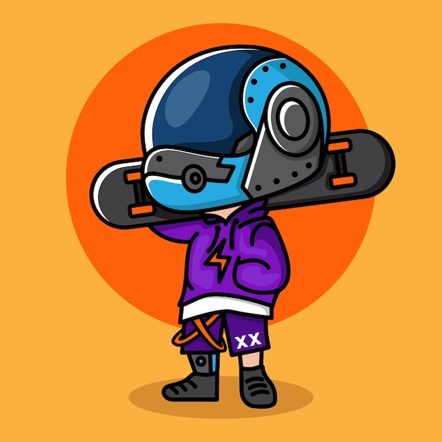 Conception De Personnage Mignon Garçon Patineur Cyberpunk Chibi