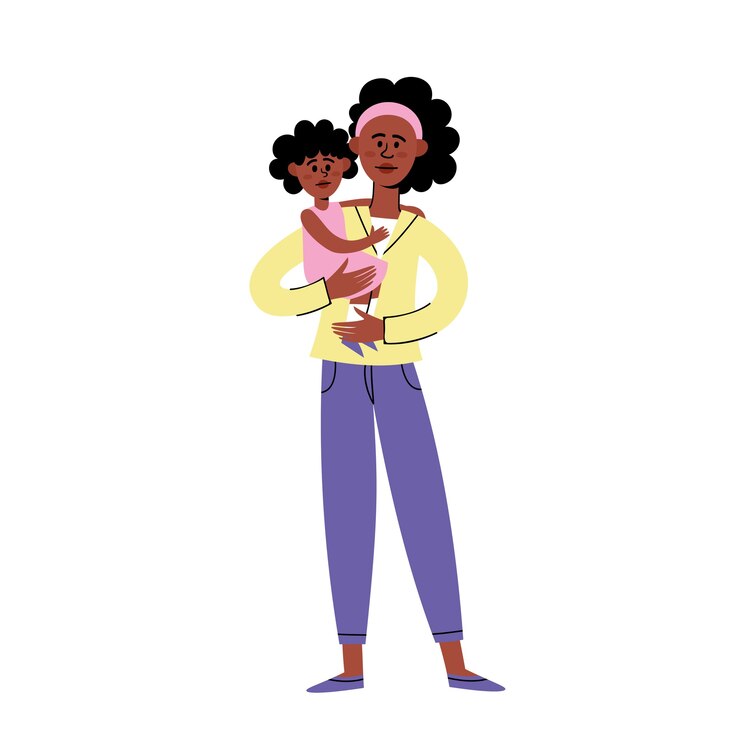 Vecteur conception de personnage plat de mère noire et enfant, triste jeune femme afro-américaine debout avec sa petite fille pour protester contre le racisme.