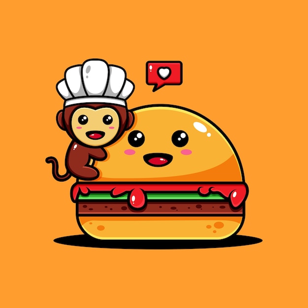 Conception De Personnage De Singe Mignon Sur Le Thème De Délicieux Hamburgers