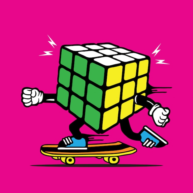 Conception De Personnage De Skateboard Rubics Cube Skater