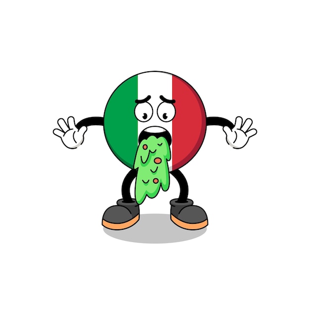 Conception de personnage de vomissements de dessin animé de mascotte de drapeau d'Italie