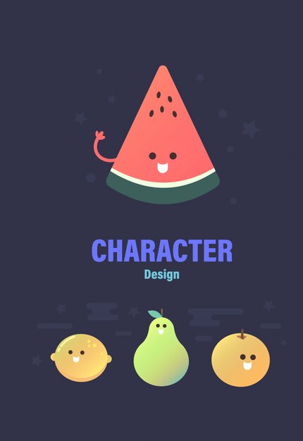 Conception De Personnages . Caractère De Fruits. Illustration Vectorielle De Fruits