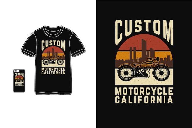 Conception Personnalisée De La Californie De Moto Pour Le Style Rétro De Silhouette De T-shirt