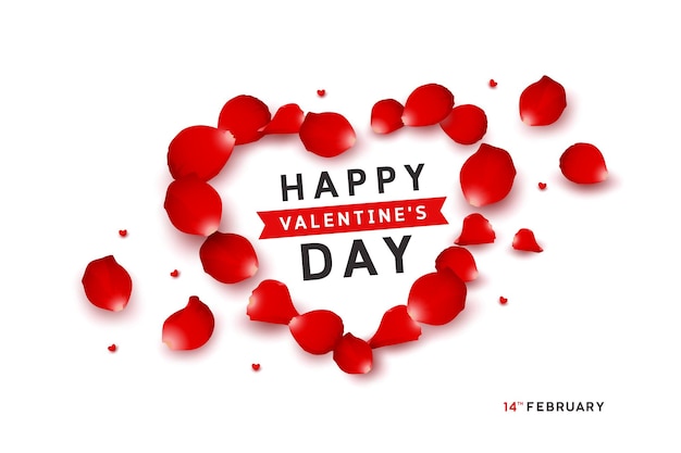Conception de pétales rouges Happy Valentines isolé sur illustration vectorielle fond blanc