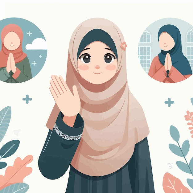 Vecteur une conception plate d'une femme musulmane dans les vibrations du ramadan