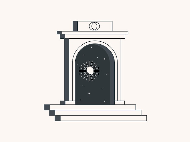 Vecteur conception de portail mystique soleil lune étoiles illustration abstraite surréaliste