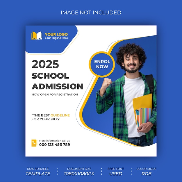 Conception de poste de bannière de médias sociaux pour l'admission à l'école