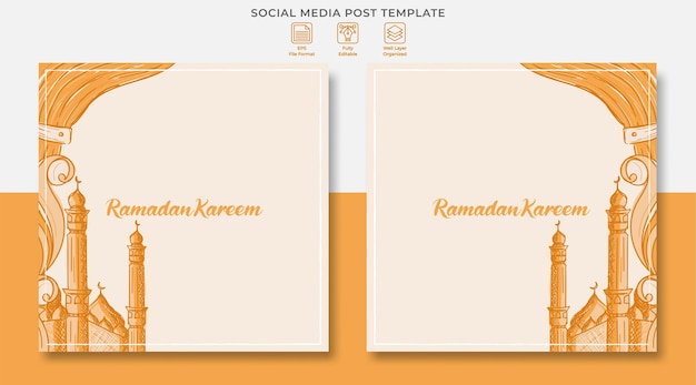 Conception De Poste De Médias Sociaux Ramadan Kareem Avec Illustration Dessinée à La Main De L'ornement Islamique