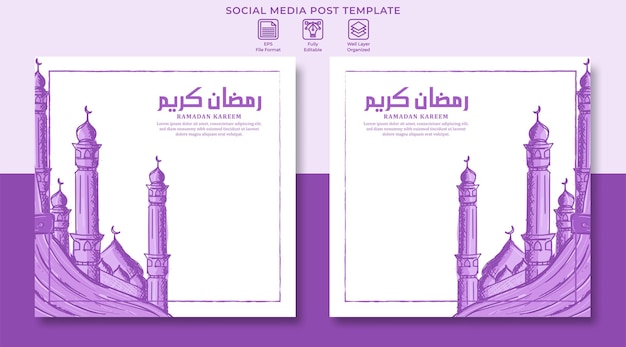 Conception De Poste De Médias Sociaux Ramadan Kareem Avec Illustration Dessinée à La Main De L'ornement Islamique