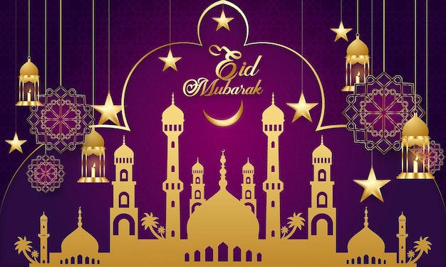 Conception De Poste De Salutation Islamique Eid Mubarak Et Eid Alfitr Réaliste