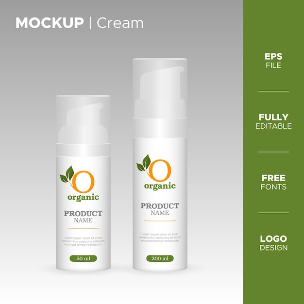 Conception de pot et de tube de bouteille de crème réaliste avec logo biologique
