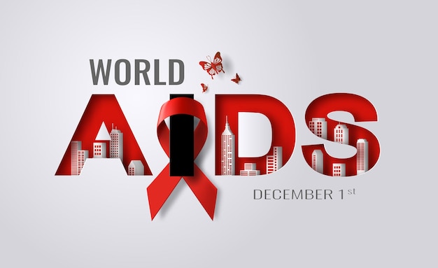 Conception pour la bannière de la Journée mondiale du sida avec signe de ruban rouge