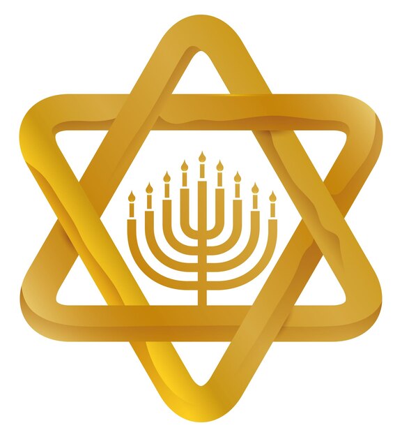 Vecteur conception pour la célébration juive de hanoukka avec une étoile dorée de david et une silhouette de hanoukka à l'intérieur