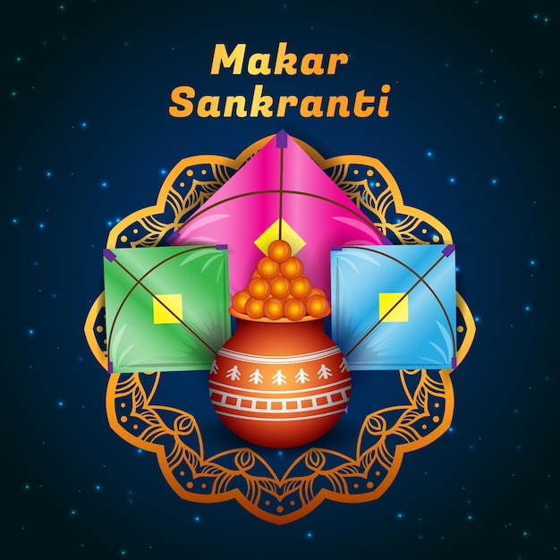 Vecteur conception premium makar sankranti avec des cerfs-volants