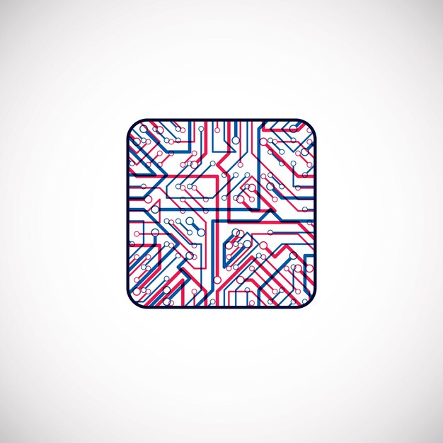 Conception de processeur de technologie vectorielle avec schéma de microprocesseur carré. Circuit imprimé d'ordinateur, élément numérique.
